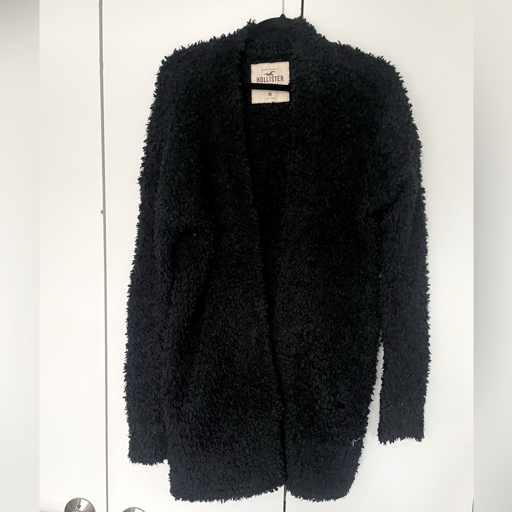 Hollister fluffy black cardigan